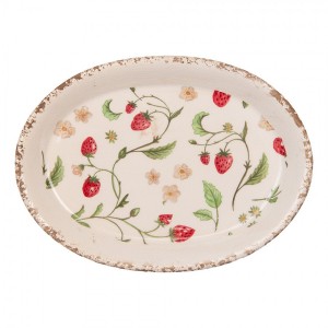 Keramický oválný podnos s jahůdkami Wild Strawberries - 25*18*3cm