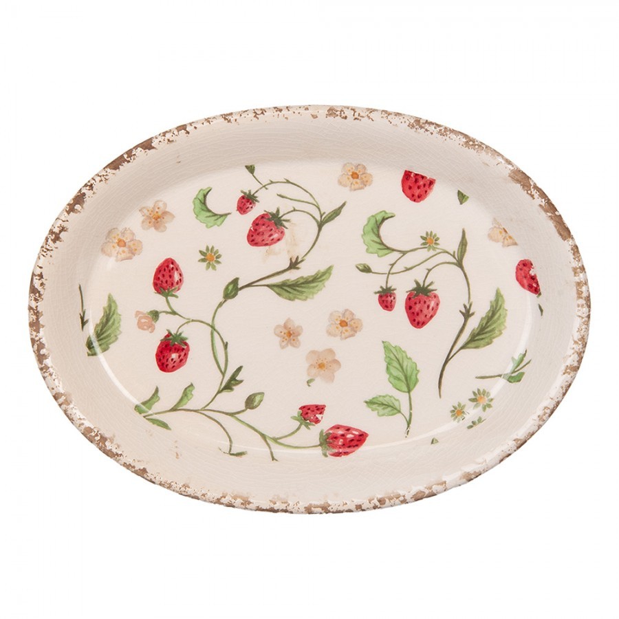 Keramický oválný podnos s jahůdkami Wild Strawberries - 25*18*3cm