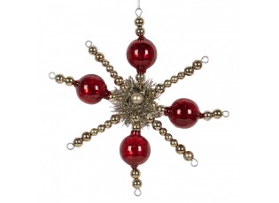 Červeno-zlatá antik skleněná závesná ozdoba vločka - 18*3*18 cm