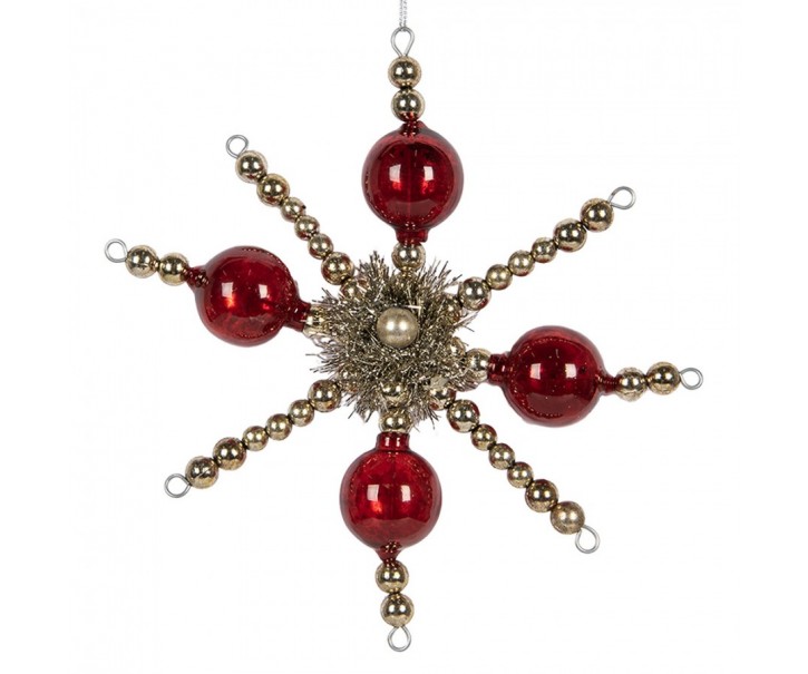 Červeno-zlatá antik skleněná závesná ozdoba vločka - 18*3*18 cm Clayre & Eef