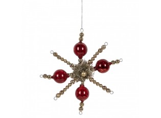 Červeno-zlatá antik skleněná závesná ozdoba vločka - 18*3*18 cm