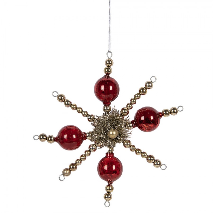 Červeno-zlatá antik skleněná závesná ozdoba vločka - 18*3*18 cm Clayre & Eef Červeno-zlatá antik skleněná závesná ozdoba vločka - 18*3*18 cm Clayre & Eef