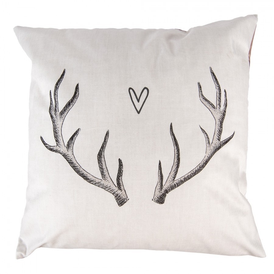 Béžový povlak na polštář s parožím Love Deer - 45*45 cm