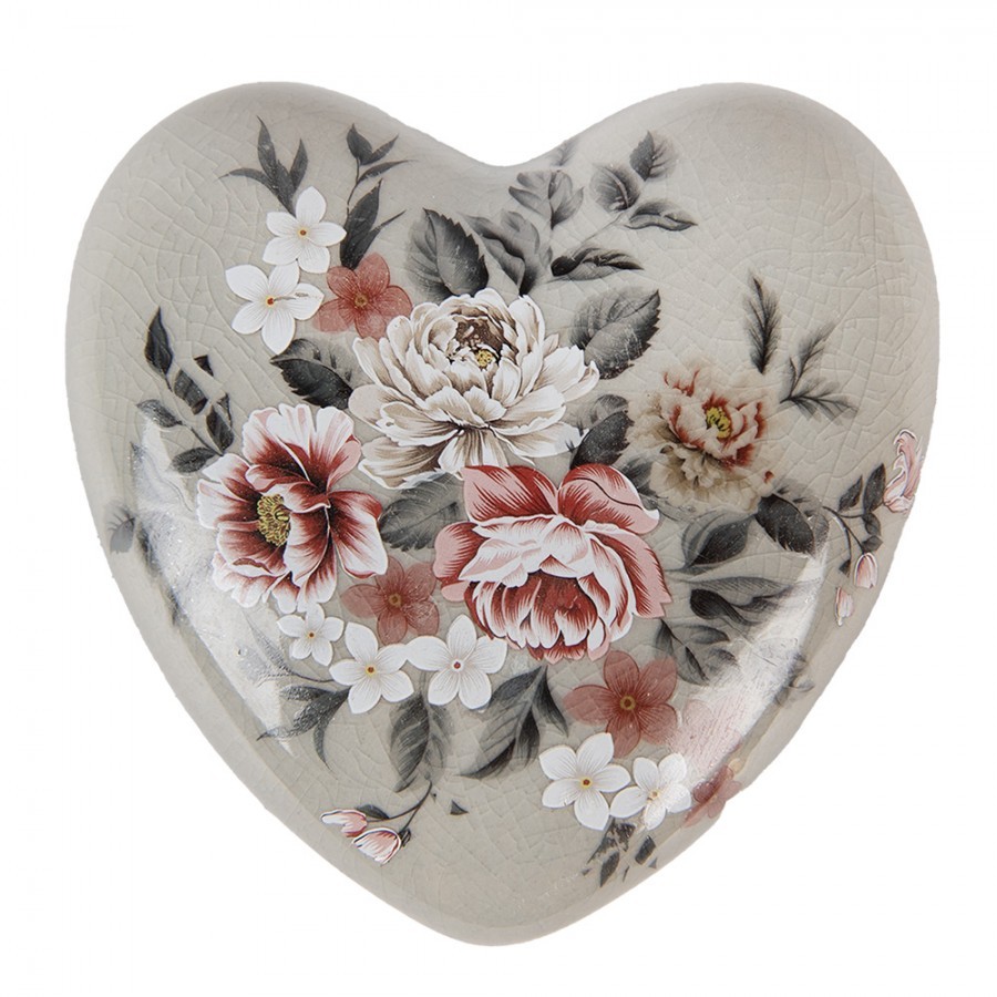 Zelená keramická dekorace srdce s květy Floria - 11*11*4 cm