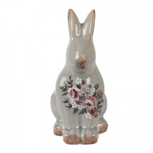 Zelená keramická dekorace králík s květy Floria M - 13*10*21 cm
