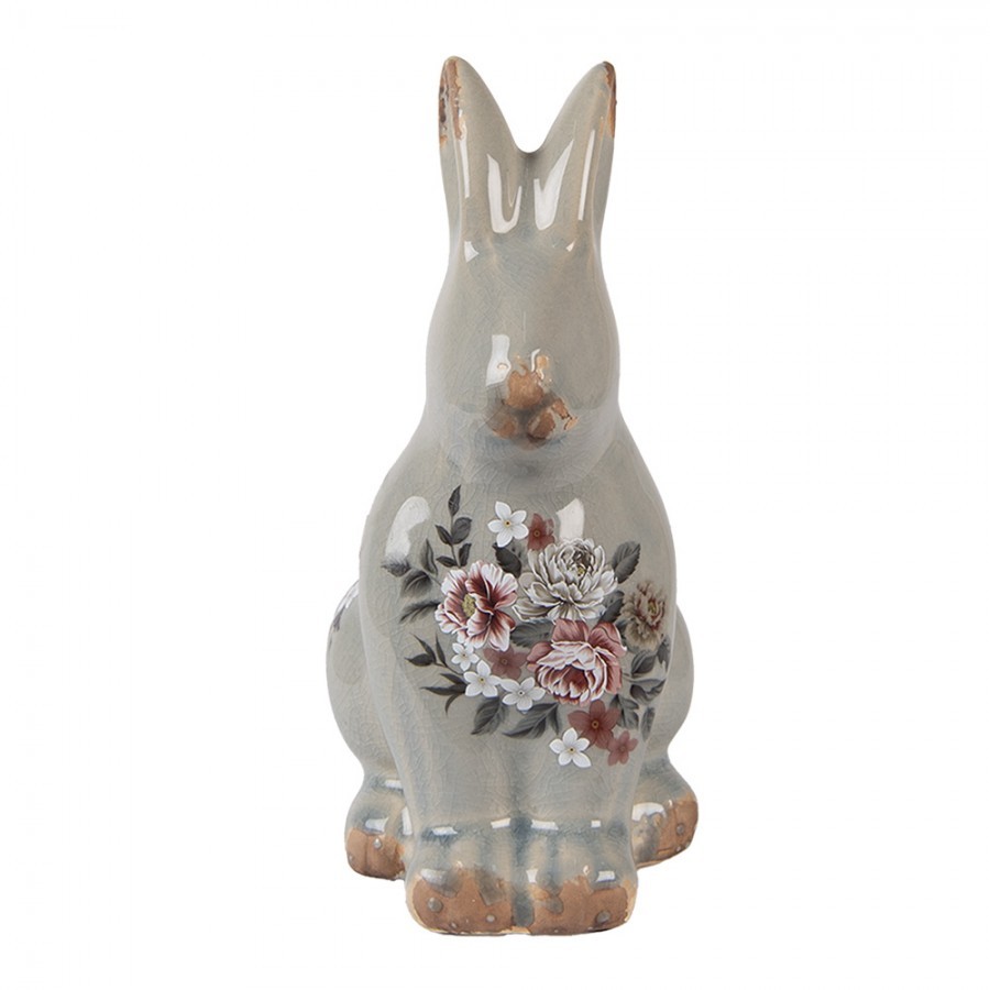 Zelená keramická dekorace králík s květy Floria M - 13*10*21 cm