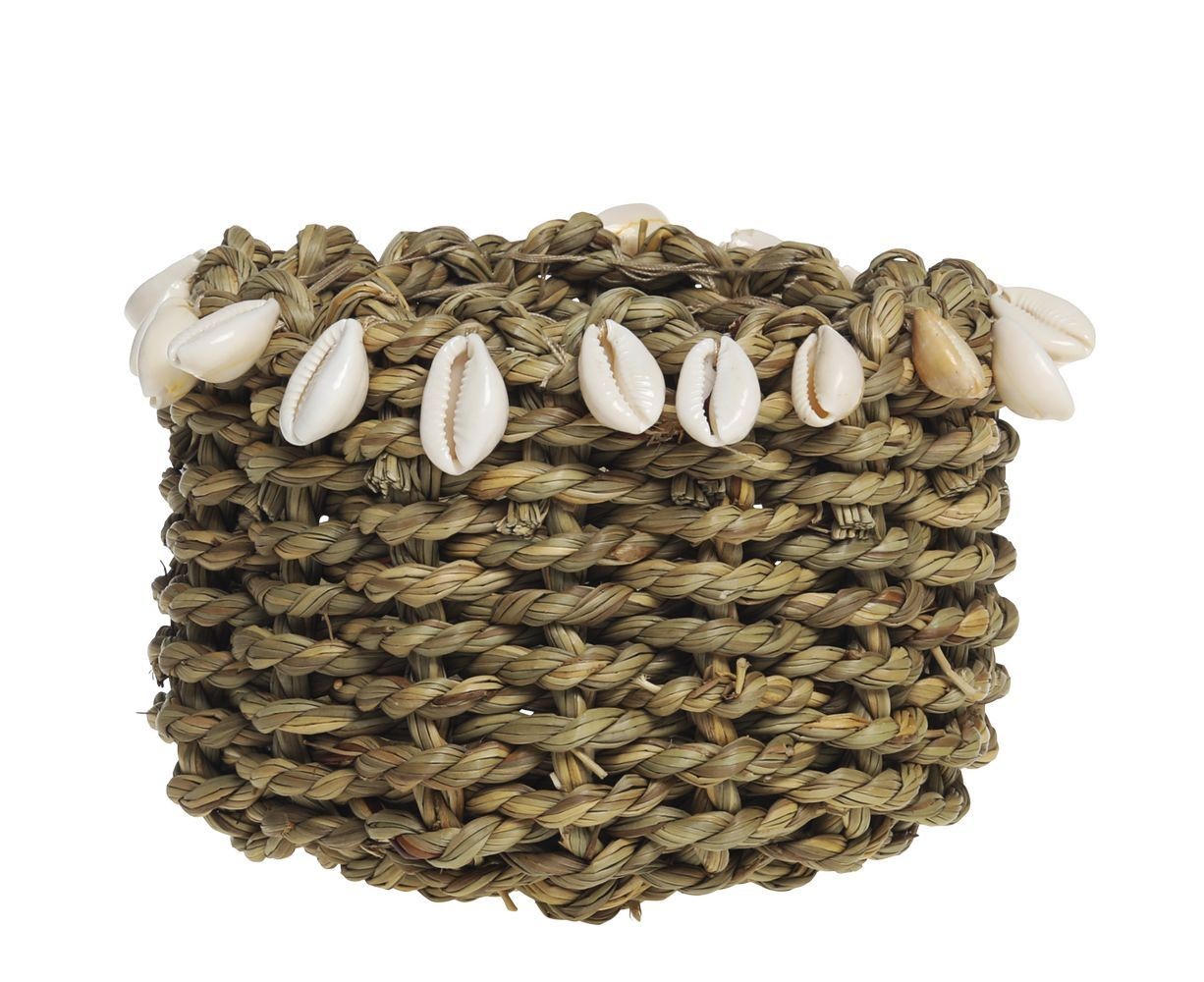 Košík z mořské trávy zdobený mušlemi Shells - Ø 9*13 cm