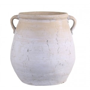 Šedo-béžová antik váza s oušky French Unique L - 34*33*35 cm