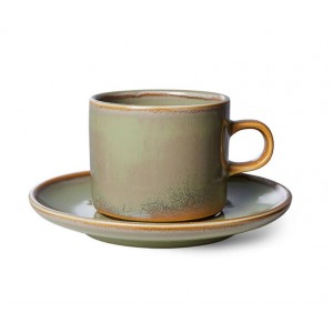 Mechově zelený porcelánový šálek s podšálkem Chef - Ø 8*6,5 cm / 220 ml 