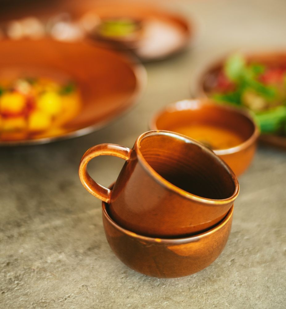 Pomerančově hnědý porcelánový hrnek Chef - 12*9*8 cm / 320 ml 
