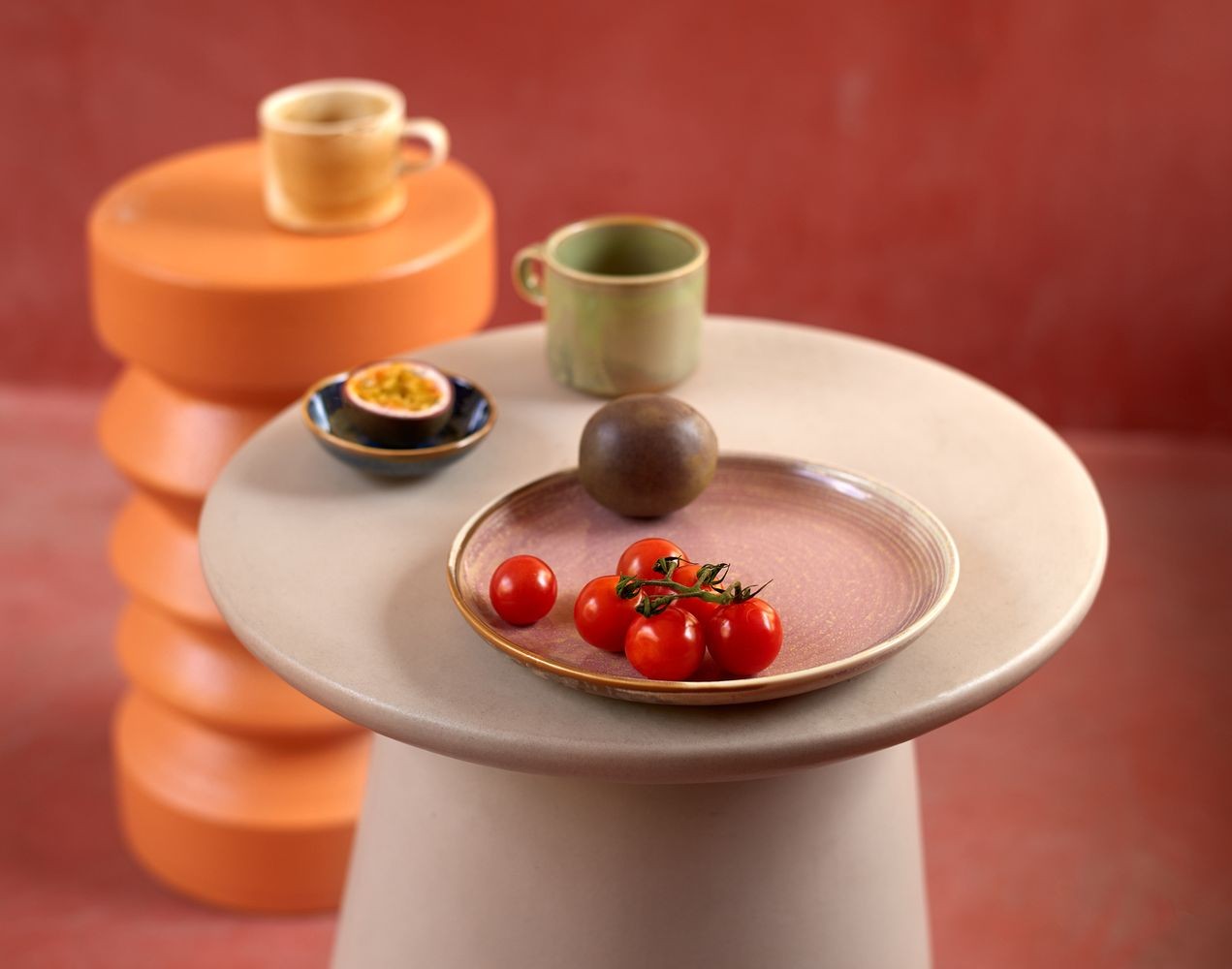 Rustikálně růžový porcelánový dezertní talíř Chef - Ø 20*3 cm 