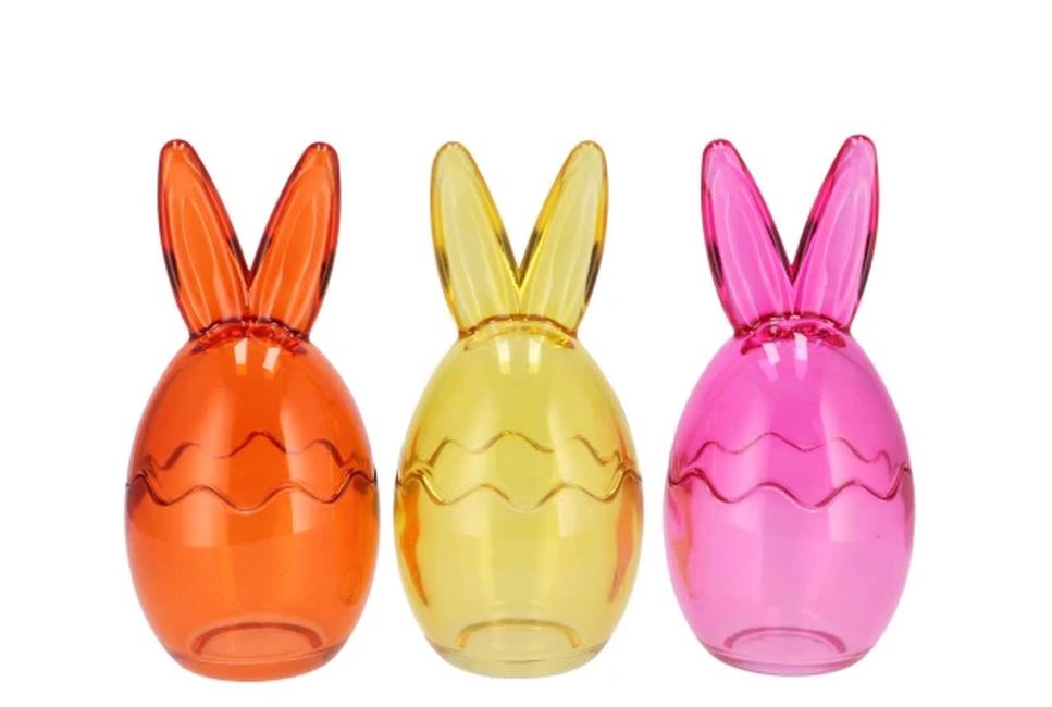 3ks barevná kleněná dóza s víkem vajíčko s oušky - Ø 8*17 cm