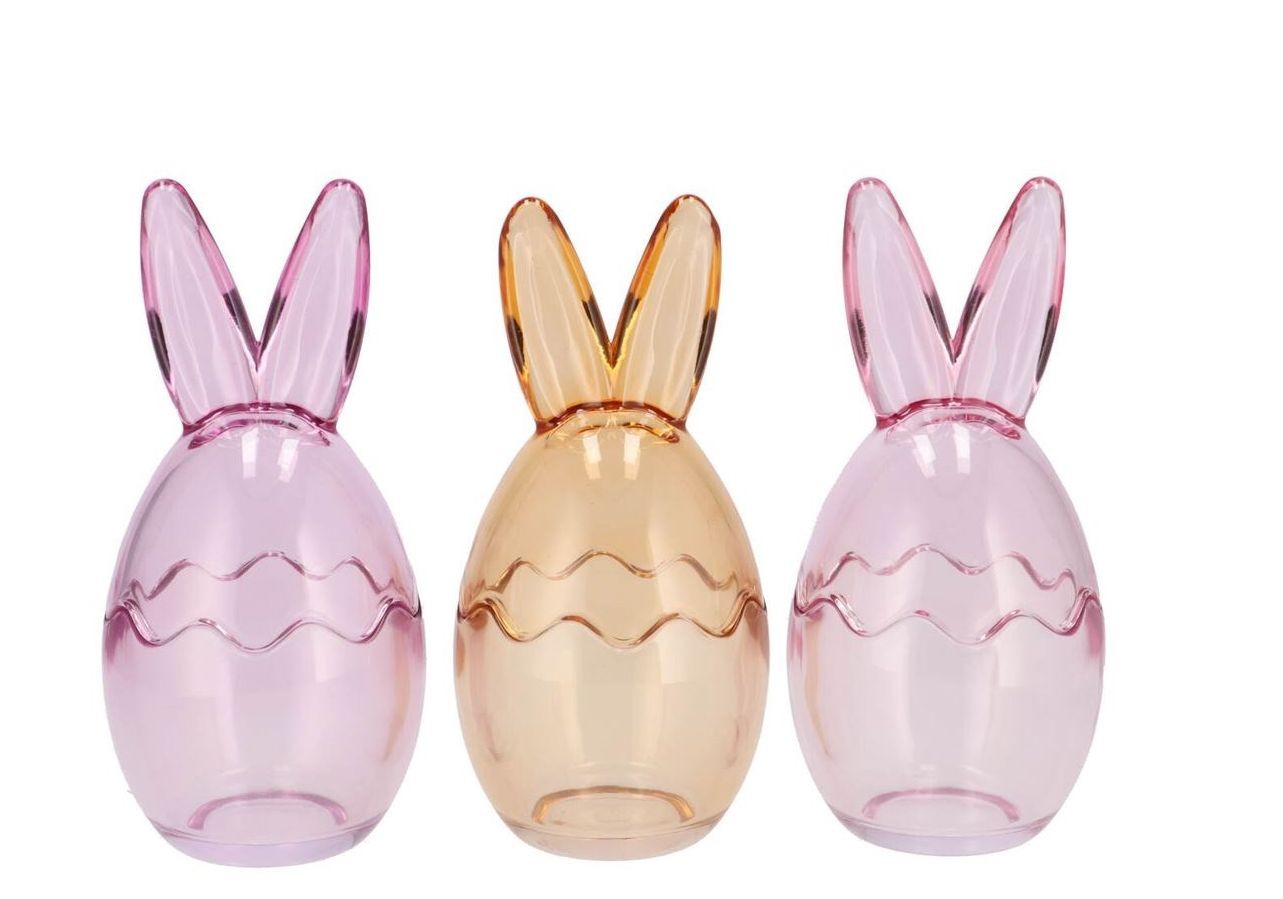 3ks barevná skleněná dóza vajíčko s oušky Rabbi - Ø 8*17 cm
