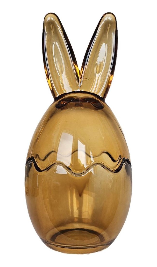 Světle hnědá skleněná dóza vajíčko s oušky Rabbi - Ø 8*17 cm