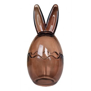 Hnědá skleněná dóza vajíčko s oušky Rabbi - Ø 8*17 cm