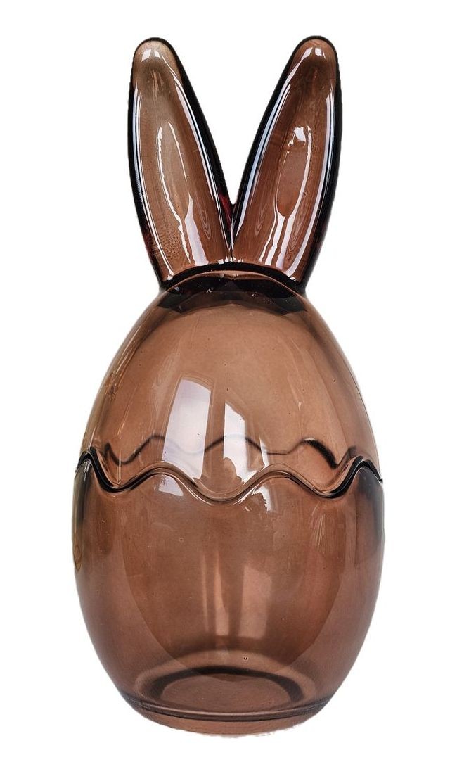 Hnědá skleněná dóza vajíčko s oušky Rabbi - Ø 8*17 cm
