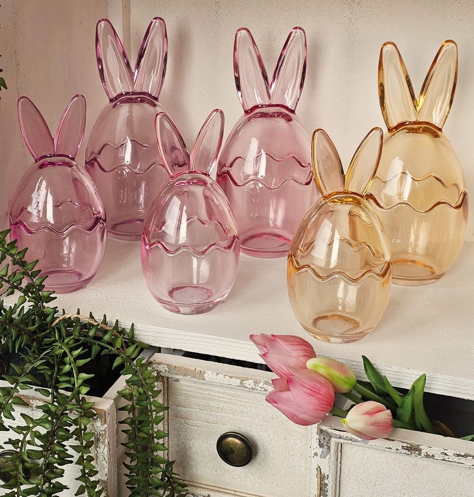 3ks barevná skleněná dóza vajíčko s oušky Rabbi - Ø 10*22 cm
