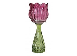 Tmavě růžový skleněný svícen/ váza tulipán Love Tulip - Ø 7*18 cm