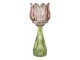 Pastelově růžový skleněný svícen/ váza tulipán Love Tulip - Ø 7*18 cm