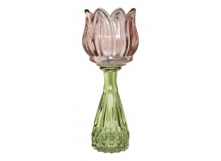 Pastelově růžový skleněný svícen/ váza tulipán Love Tulip - Ø 7*18 cm