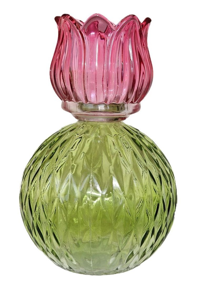 Levně Tmavě růžový skleněný svícen/ váza tulipán Love Tulip - Ø 11*17 cm 314039_tmavě růžová