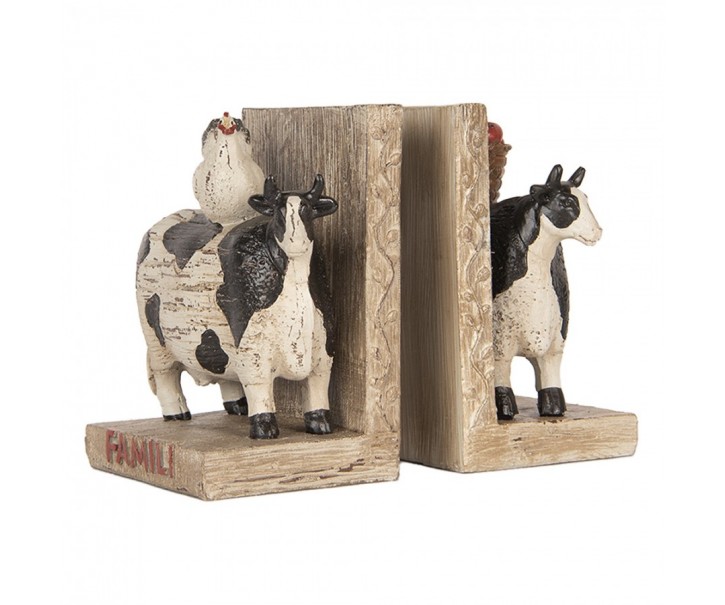 2ks zarážka na knihy zdobená krávami Famili - 17*10*14 cm Clayre & Eef