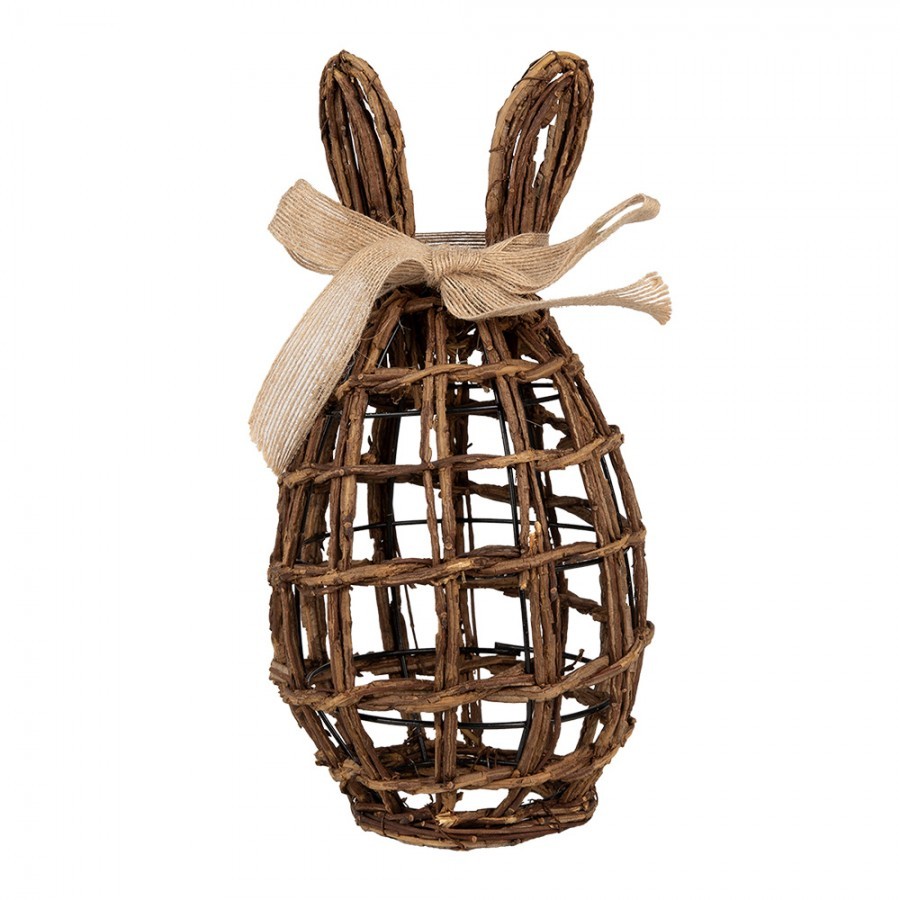 Hnědá proutěná dekorace vajíčko s oušky - 16*16*31 cm