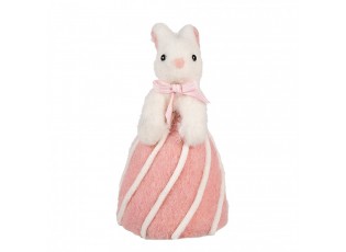 Decorative Figurine Rabbit ? 12x21 Cm White Pink Textile On Plastic - ? 12*21 cm