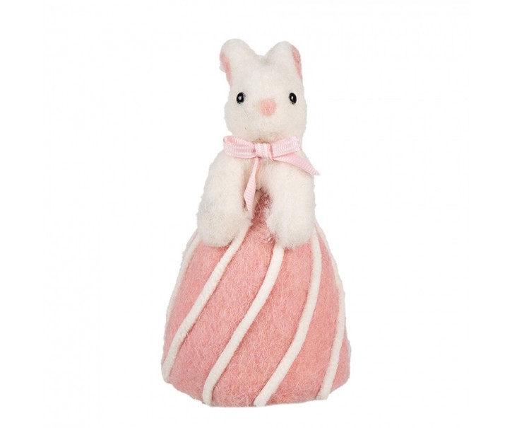 Decorative Figurine Rabbit ? 12x21 Cm White Pink Textile On Plastic - ? 12*21 cm Clayre & Eef