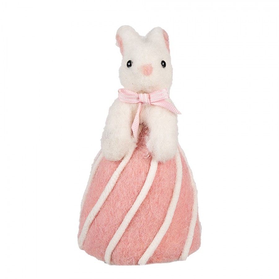 Decorative Figurine Rabbit ? 12x21 Cm White Pink Textile On Plastic - ? 12*21 cm
