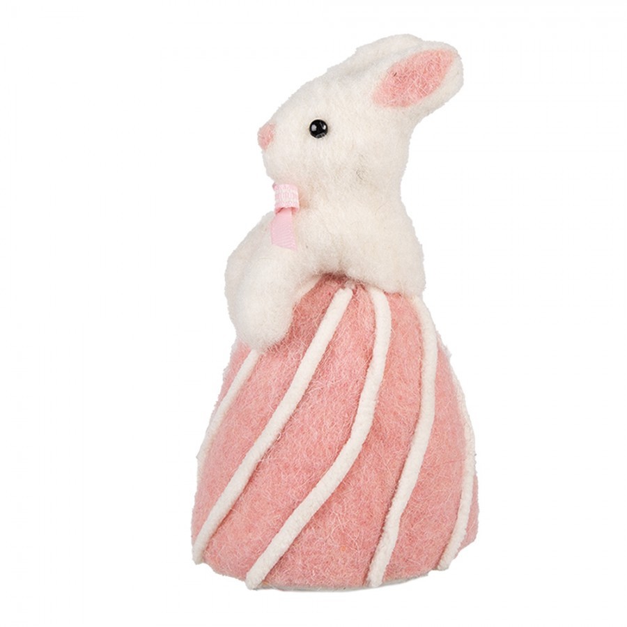 Decorative Figurine Rabbit ? 12x21 Cm White Pink Textile On Plastic - ? 12*21 cm