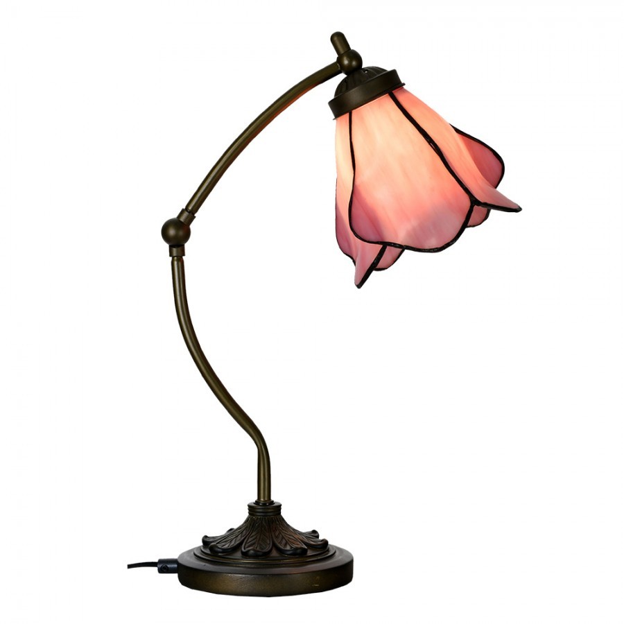 Stolní lampa Tiffany s růžovým stínidlem květ Bloom - 26*19*50 cm 