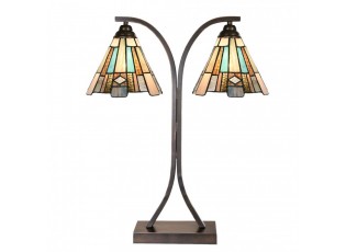 Béžovo-hnědá stolní lampa tiffany Annie - 48*19*57 cm E27/ma* 2*60W