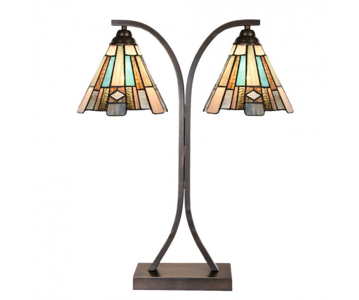 Béžovo-hnědá stolní lampa tiffany Annie - 48*19*57 cm E27/ma* 2*60W Clayre & Eef
