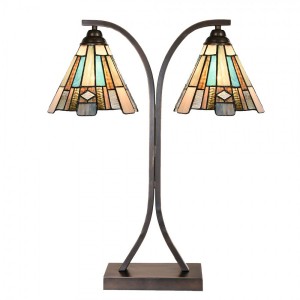 Béžovo-hnědá stolní lampa tiffany Annie - 48*19*57 cm E27/max 2*60W
