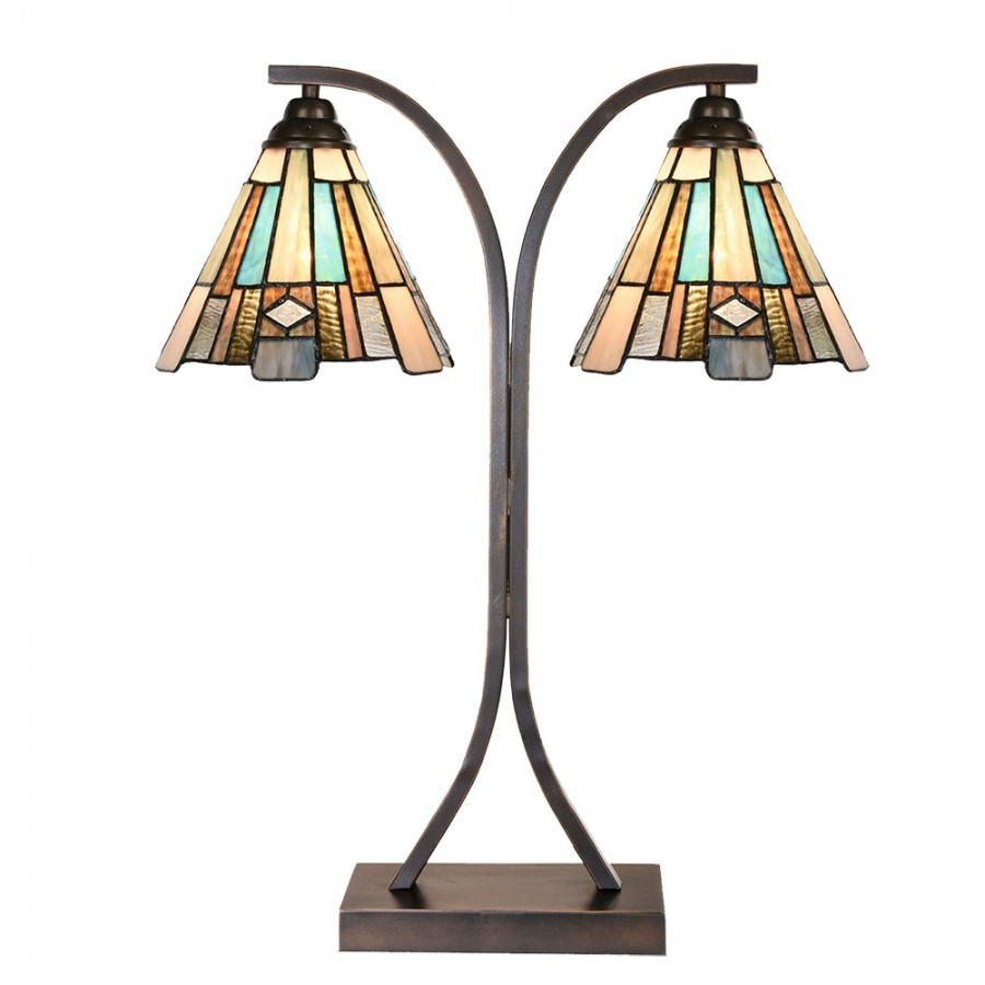 Béžovo-hnědá stolní lampa tiffany Annie - 48*19*57 cm E27/max 2*60W