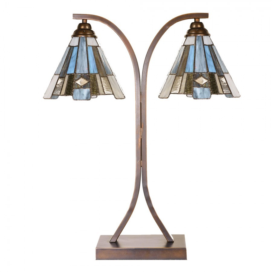 Béžovo-hnědá stolní lampa tiffany Annie - 48*19*57 cm E27/max 2*60W