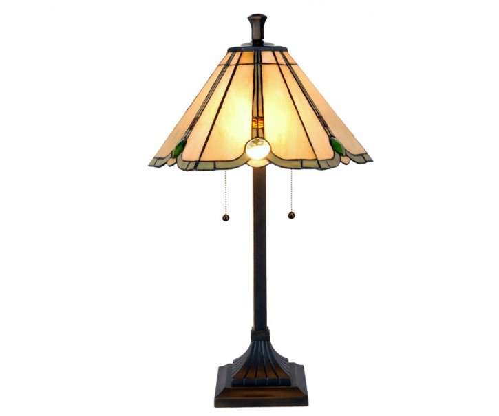 Béžovo-hnědá stolní lampa tiffany Jeannine - Ø 40*67 cm / E27/ 2*60W Clayre & Eef