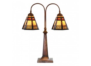 Béžovo-hnědá stolní lampa tiffany Bernadette - 48*19*64 cm E27/ma* 2*60W