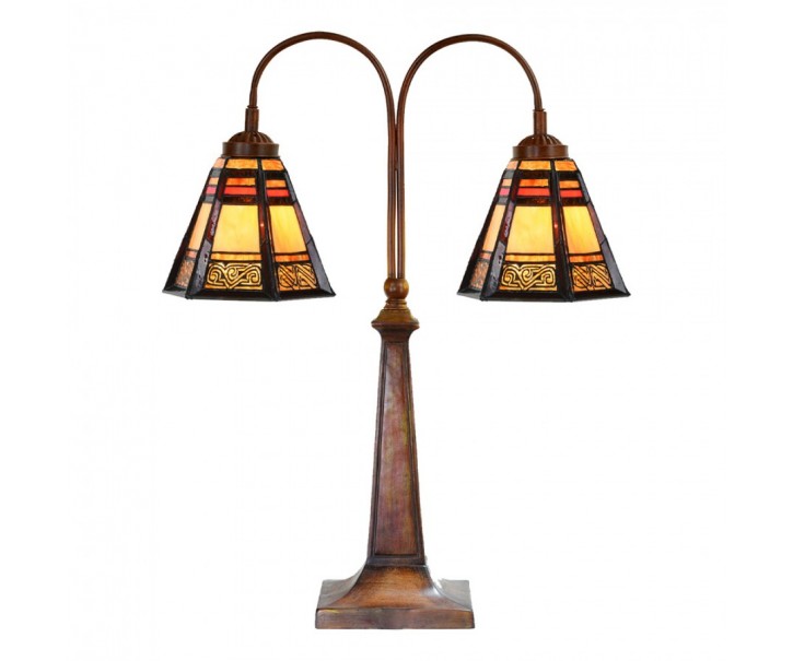 Béžovo-hnědá stolní lampa tiffany Bernadette - 48*19*64 cm E27/ma* 2*60W Clayre & Eef