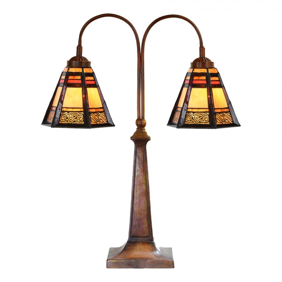 Béžovo-hnědá stolní lampa tiffany Bernadette - 48*19*64 cm E27/ 2*60W