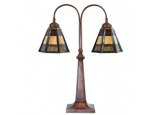 Béžovo-hnědá stolní lampa tiffany Bernadette - 48*19*64 cm E27/ma* 2*60W