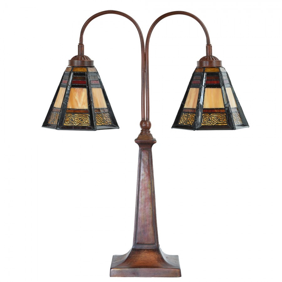 Béžovo-hnědá stolní lampa tiffany Bernadette - 48*19*64 cm E27/ 2*60W