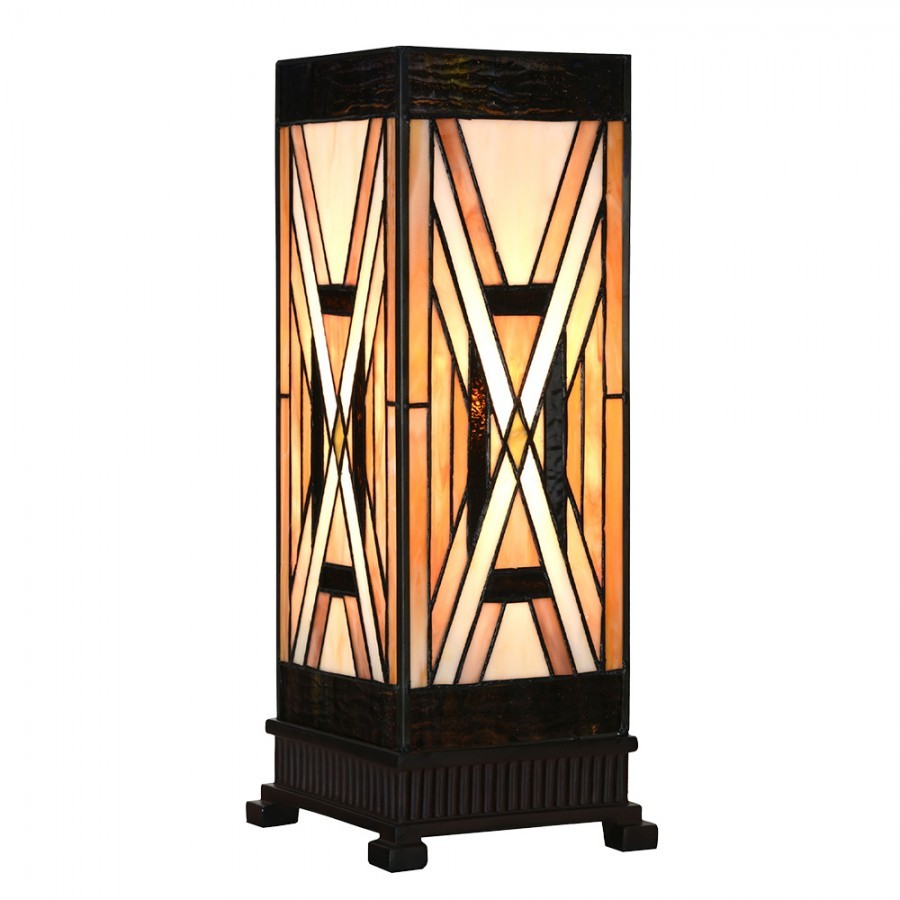 Béžovo-hnědá stolní tiffany lampa Laetitia I - 17*17*44 cm E27/ma* 1*40W