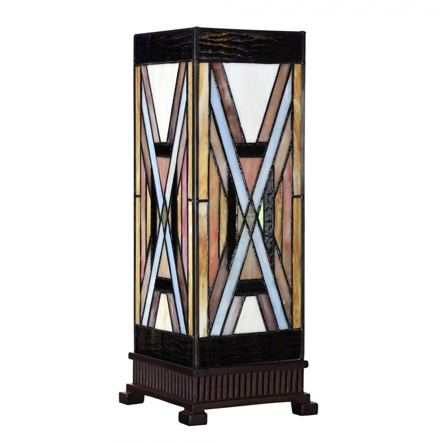 Béžovo-hnědá stolní tiffany lampa Laetitia I - 17*17*44 cm E27/ma* 1*40W