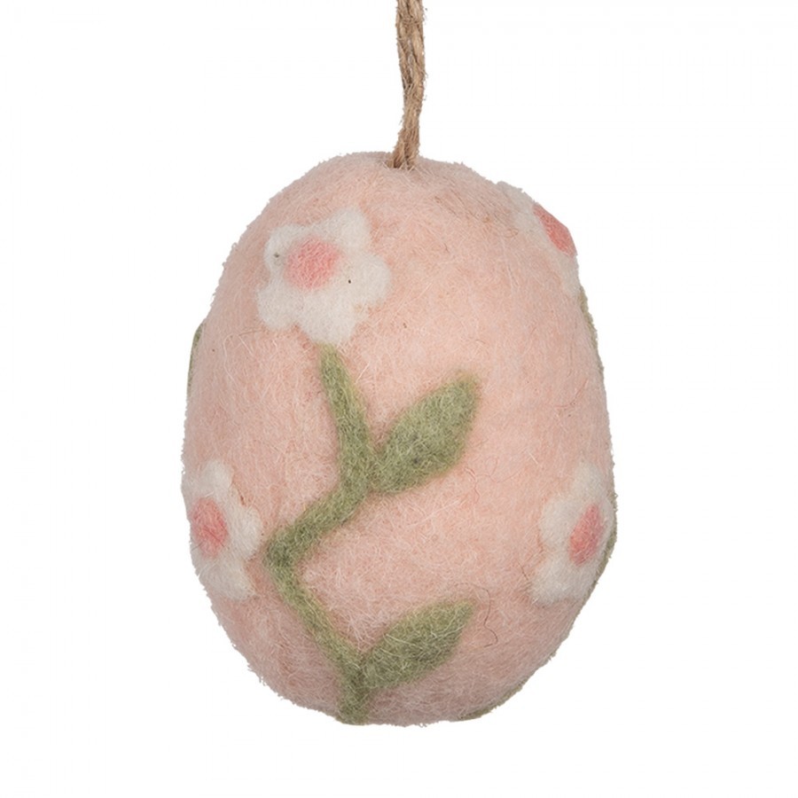 Růžové závěsné plstěné vajíčko s květy - Ø 6*8 cm