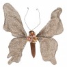 Béžová dekorace motýl na klipu zdobený výšivkou Butterfly - 33*6*31 cm