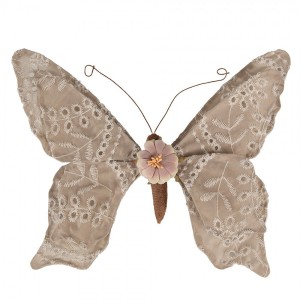 Béžová dekorace motýl na klipu zdobený výšivkou Butterfly - 28*4*22 cm
