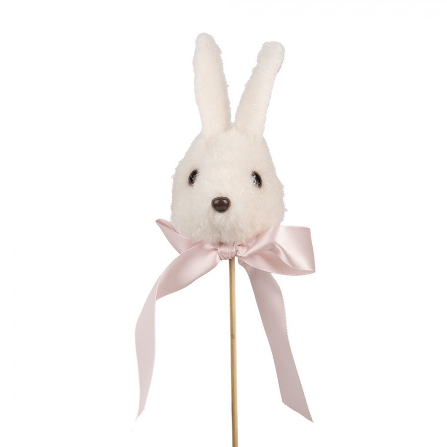Dekorace zápich hlava králík s mašlí - 7*7*33 cm