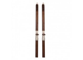 Hnědá antik dřevěná dekorace lyže Ski Vintage - 8*7*140 cm